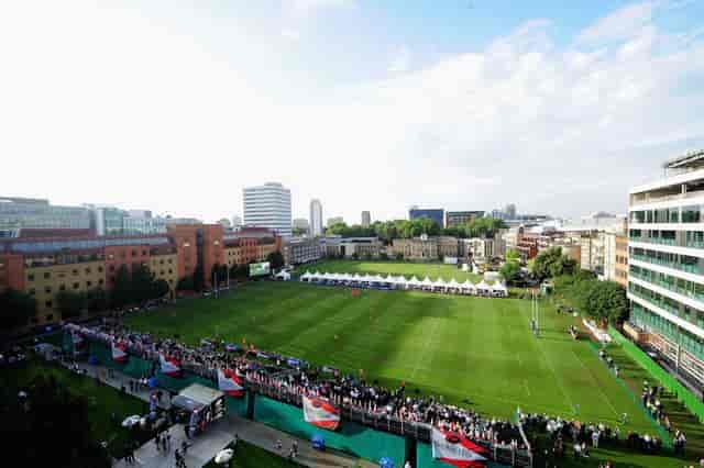Artillery Garden venue with green field, tents for corporate events and festivals.