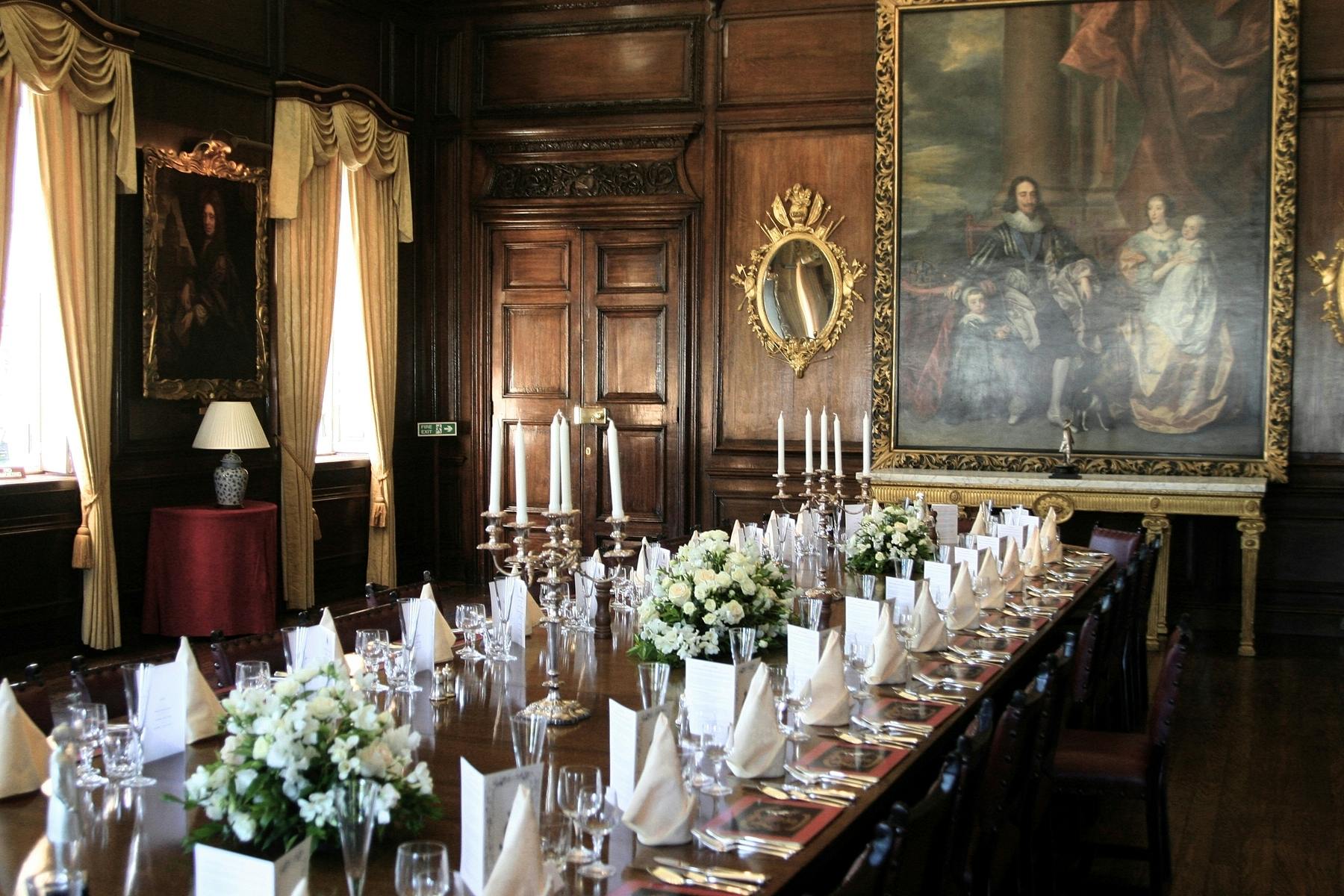 Elegant dining room in State Apartments, Royal Hospital Chelsea for formal events.