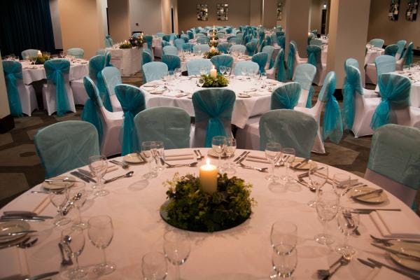 Westminster Suite banquet hall with elegant decor for weddings and corporate events.