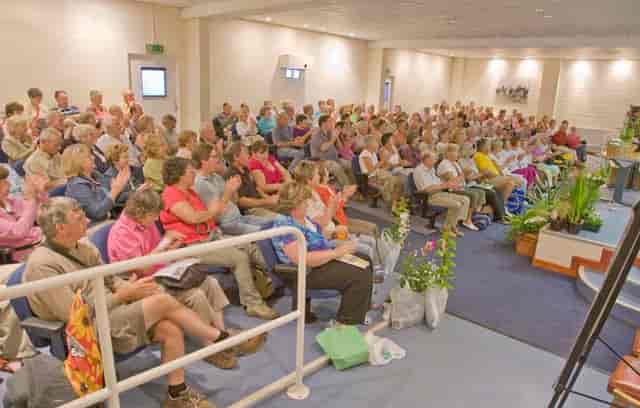 Engaged audience in tiered Lecture Theatre at Bath & West Showground seminar.