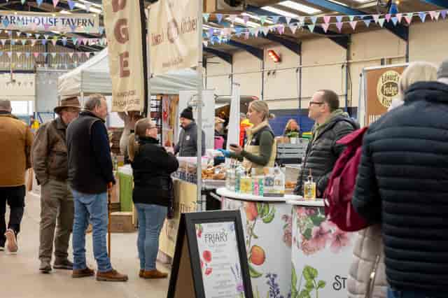 Vibrant market scene at Bath & West Showground, ideal for community events and trade shows.