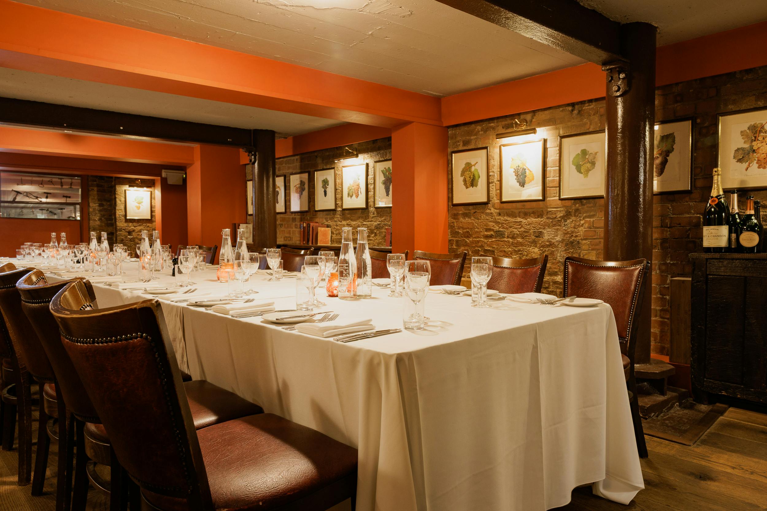 Elegant wine cellar dining room for intimate gatherings and corporate events.