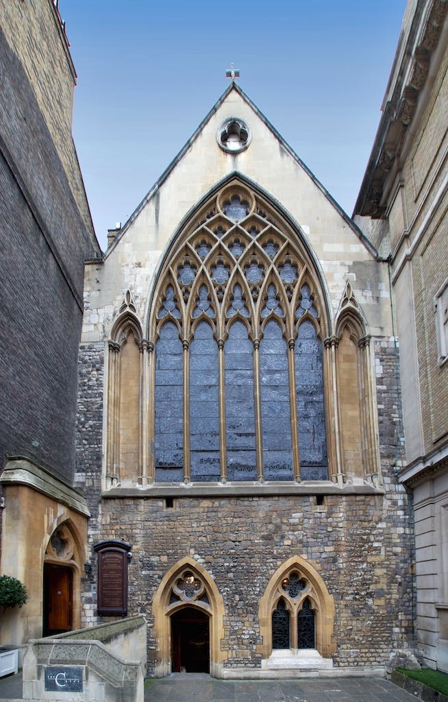 Gothic window at The Crypt in Bleeding Heart, perfect for weddings and events.