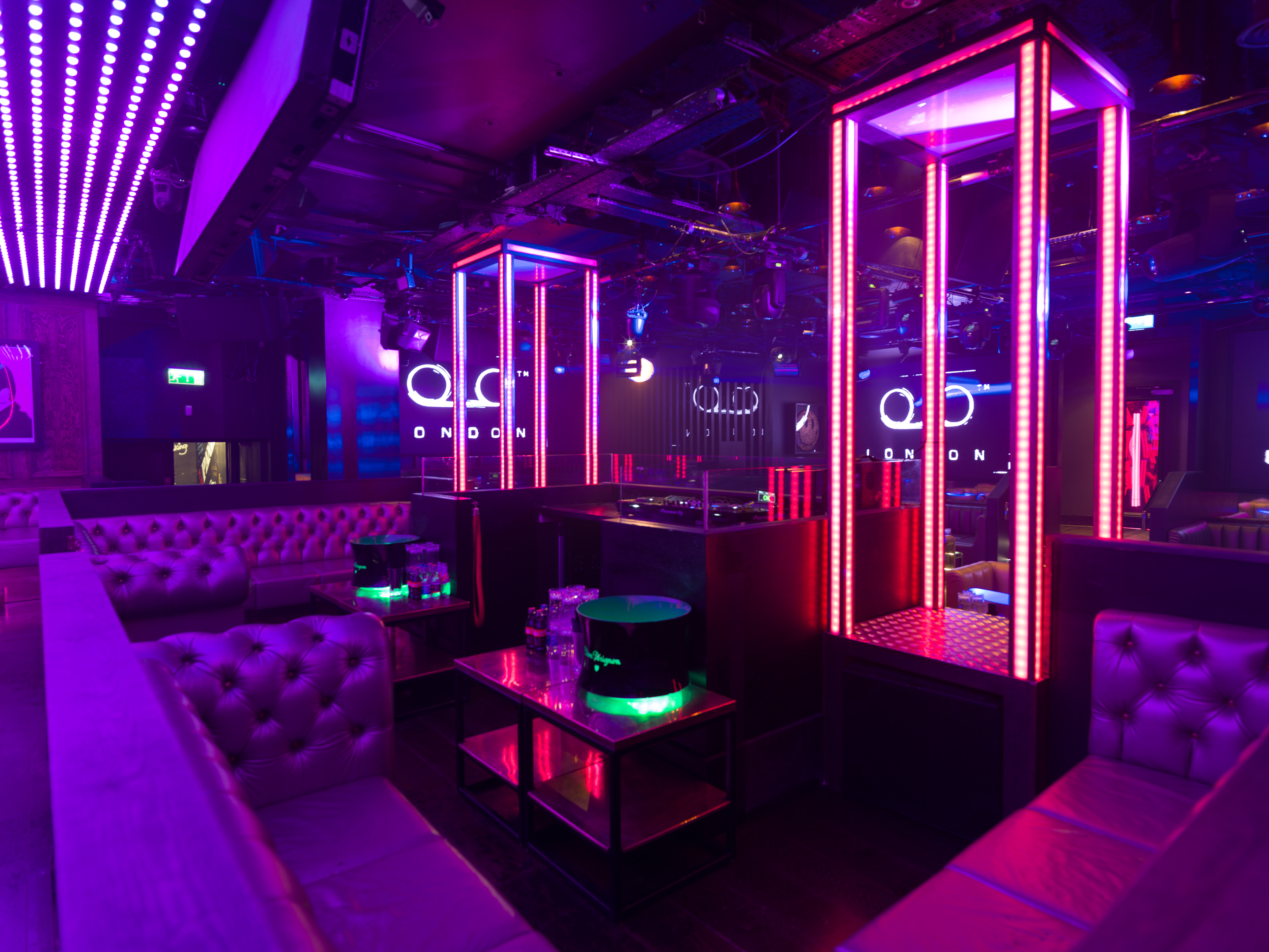 Vibrant Tape London nightclub with plush seating for events and celebrations.