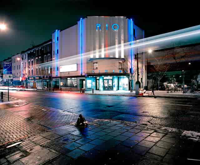 Rio Cinema auditorium with neon lights, perfect for events and film screenings.