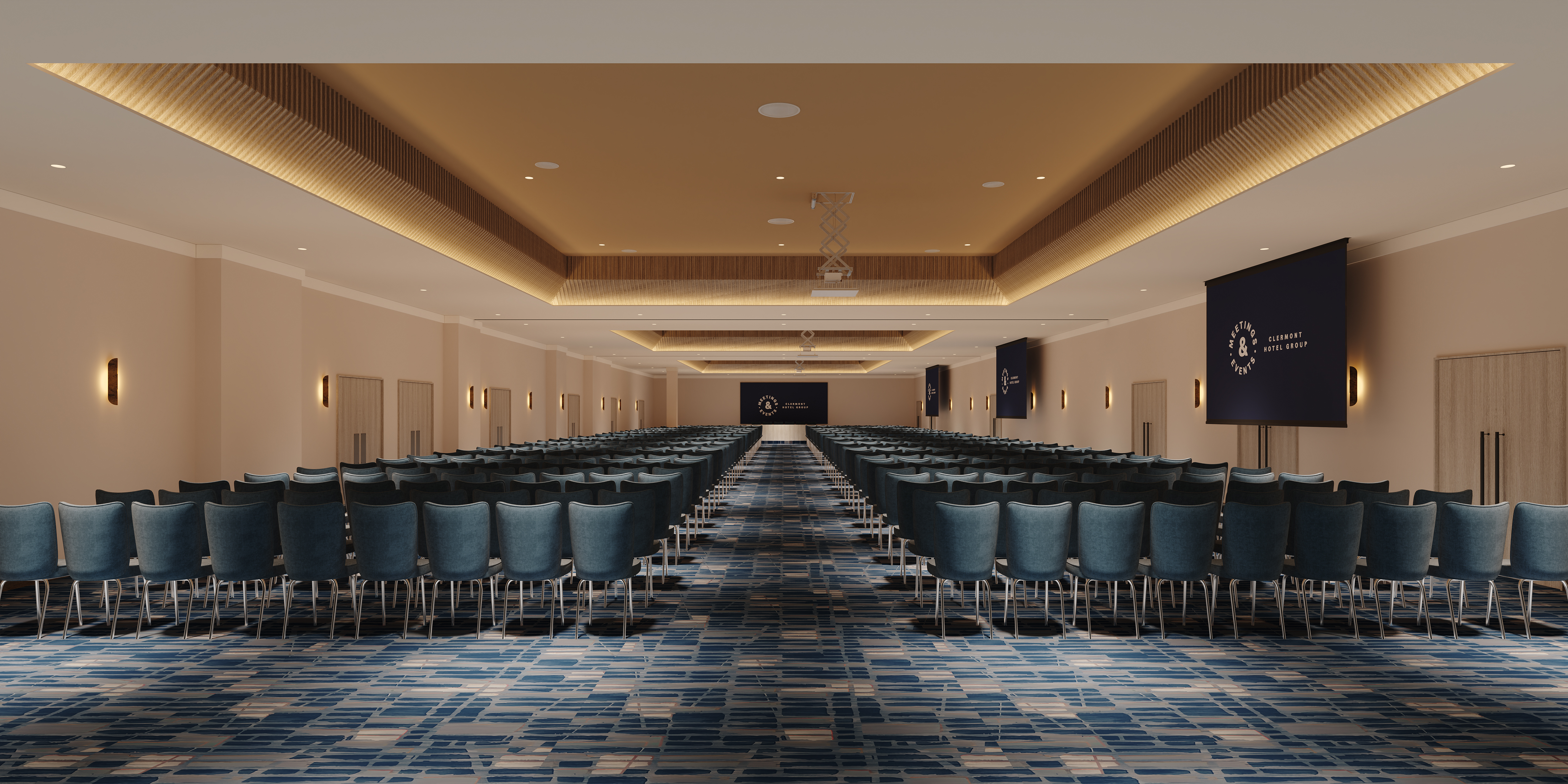 Modern hotel ballroom, theater-style, conference, product launch - Banner