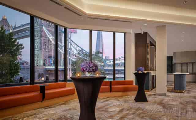 Tower Suite at The Tower Hotel with Tower Bridge views, ideal for cocktail receptions and events.