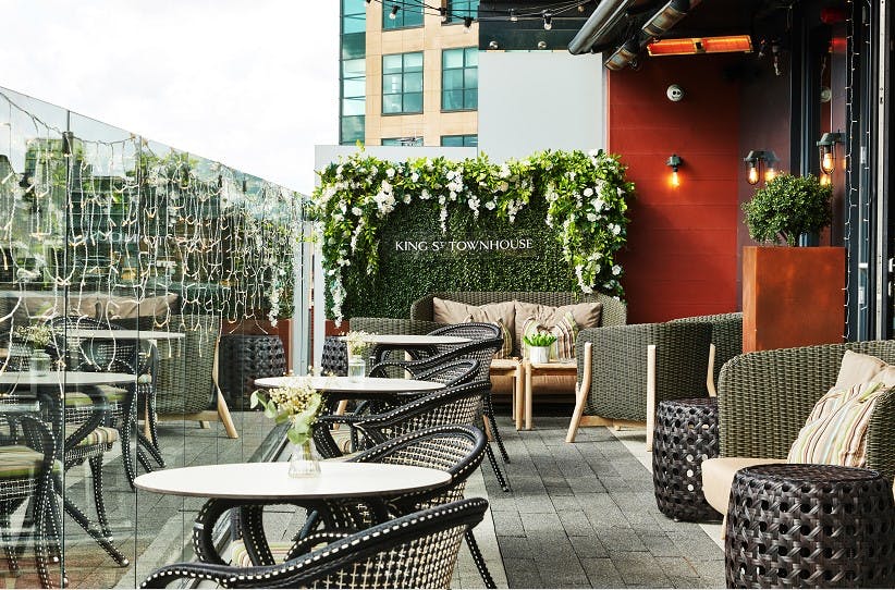 Stylish outdoor terrace at King Street Townhouse, perfect for cocktail receptions and gatherings.