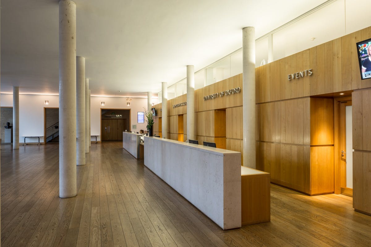 Entrance Hall at Saïd Business School, modern reception for corporate events and meetings.