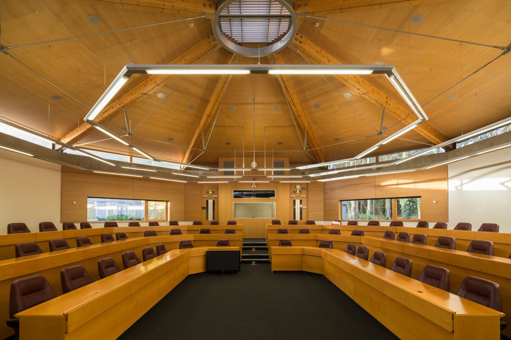 Clifford Barclay Lecture Theatre, modern tiered seating for conferences at Oxford University.