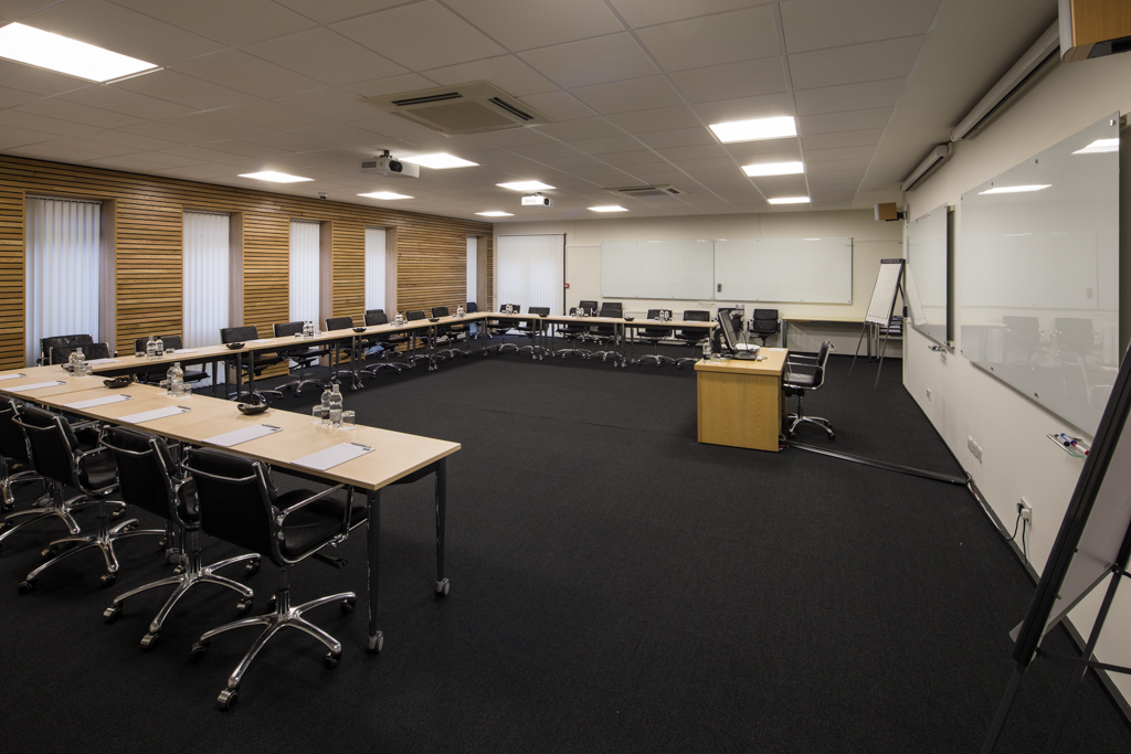 South West Room at Egrove Park, Oxford: U-shaped seating for workshops and meetings.