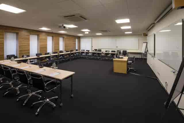 South West Room at Egrove Park, Oxford: U-shaped seating for workshops and meetings.