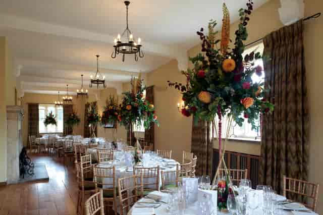 Maiden's Tower event space with elegant table settings for formal dinners and celebrations.