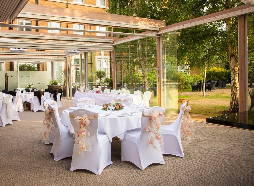 Outdoor dining setup at Oatlands Park Hotel, ideal for weddings and corporate events.