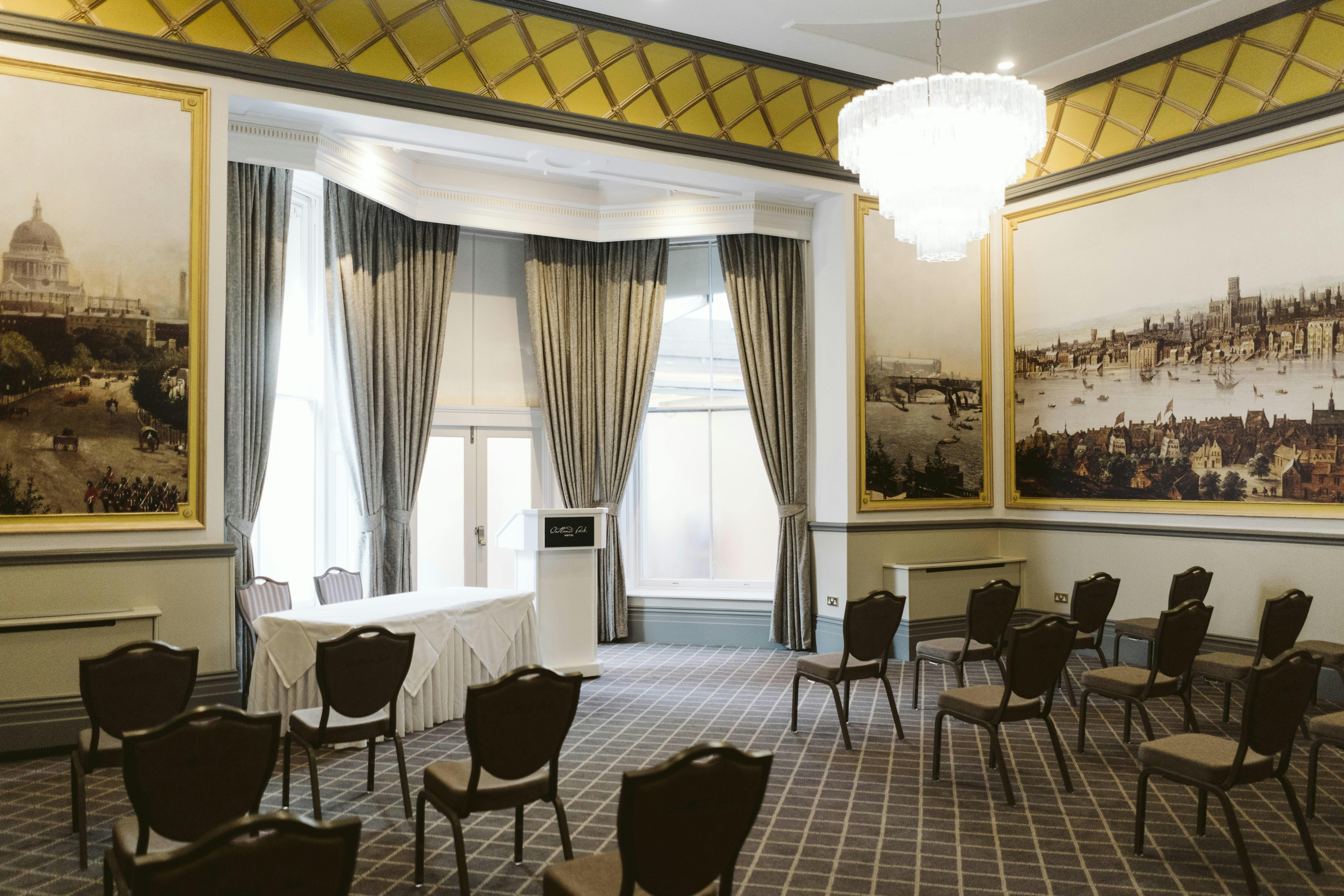 Elegant meeting room at Oatlands Park Hotel, ideal for presentations and gatherings.