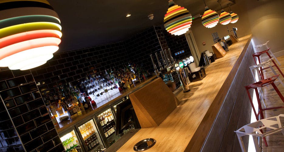 Modern bar setup at Brickhouse Social for networking events and social gatherings.