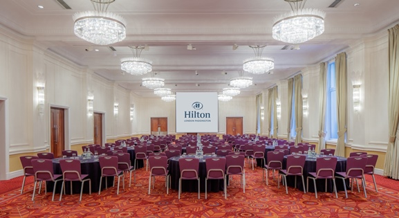 Great Western 1 event space at Hilton London Paddington, ideal for conferences and banquets.