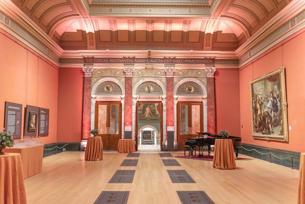 Elegant Central Hall in The National Gallery, ideal for upscale corporate events and receptions.