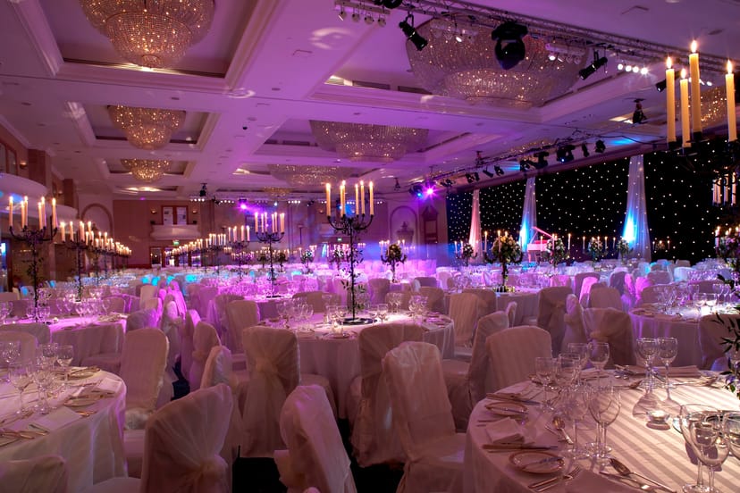 Grand Ballroom at London Hilton, elegant banquet hall for weddings and corporate events.