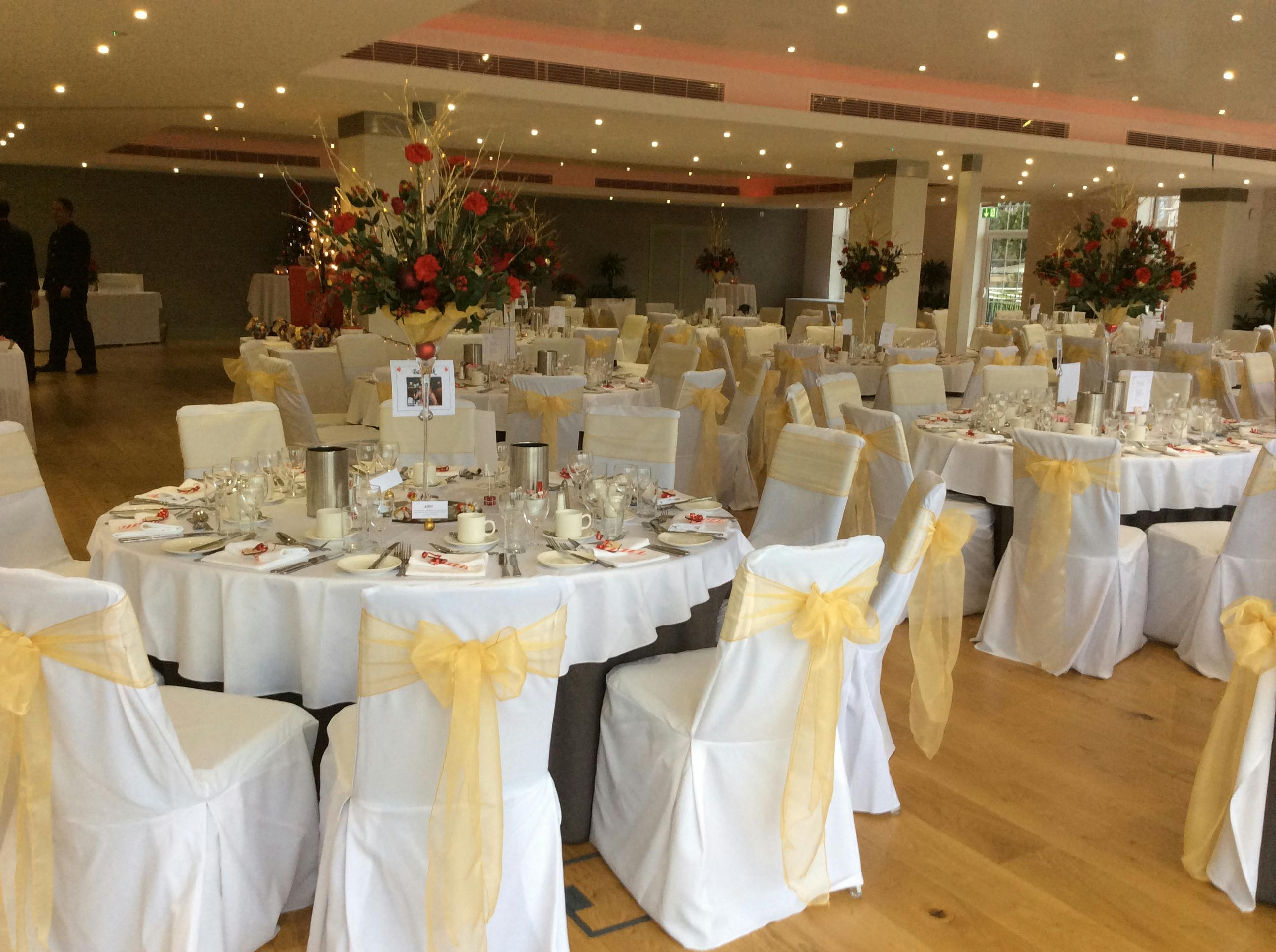 Thames View Suite banquet hall with elegant decor for weddings and formal events.