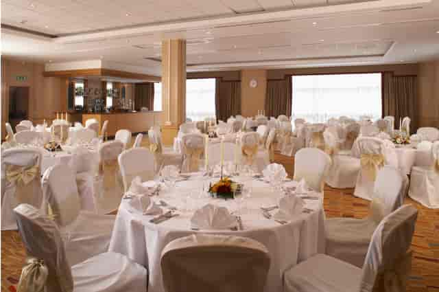 Banquet setup in County Suite at Hilton Bath City, ideal for corporate gala or formal event.