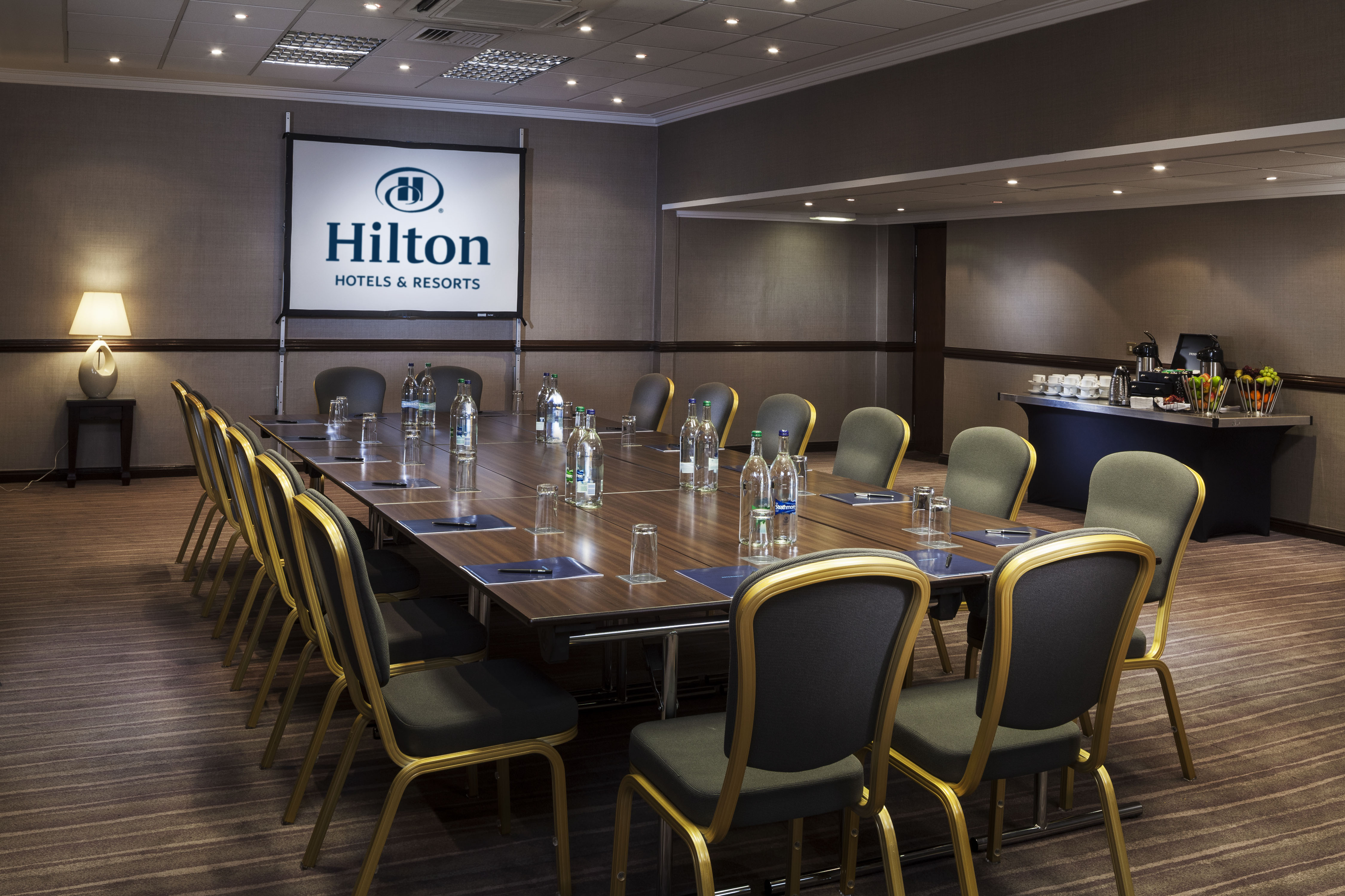 Yale Suite boardroom setup at Hilton Bath City, ideal for business meetings and corporate events.