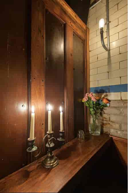 Cozy wine bar with candlelight, perfect for intimate gatherings and private events.