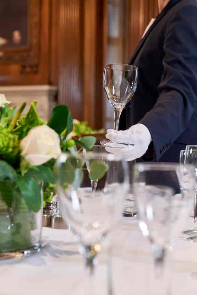 Elegant Smeaton Room setup with polished glassware for a memorable event.