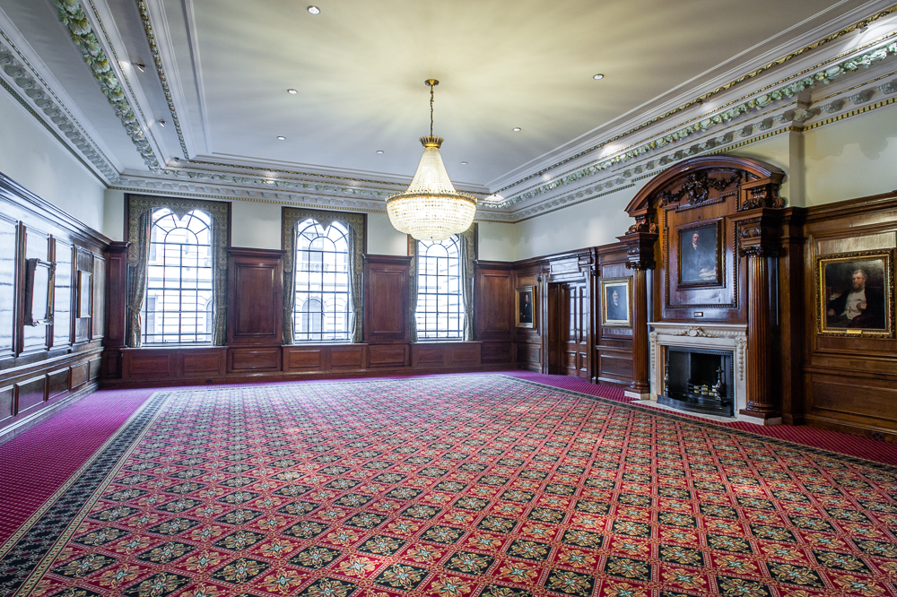 Brunel Room at One Great George Street, elegant meeting space with high ceilings and chandelier.