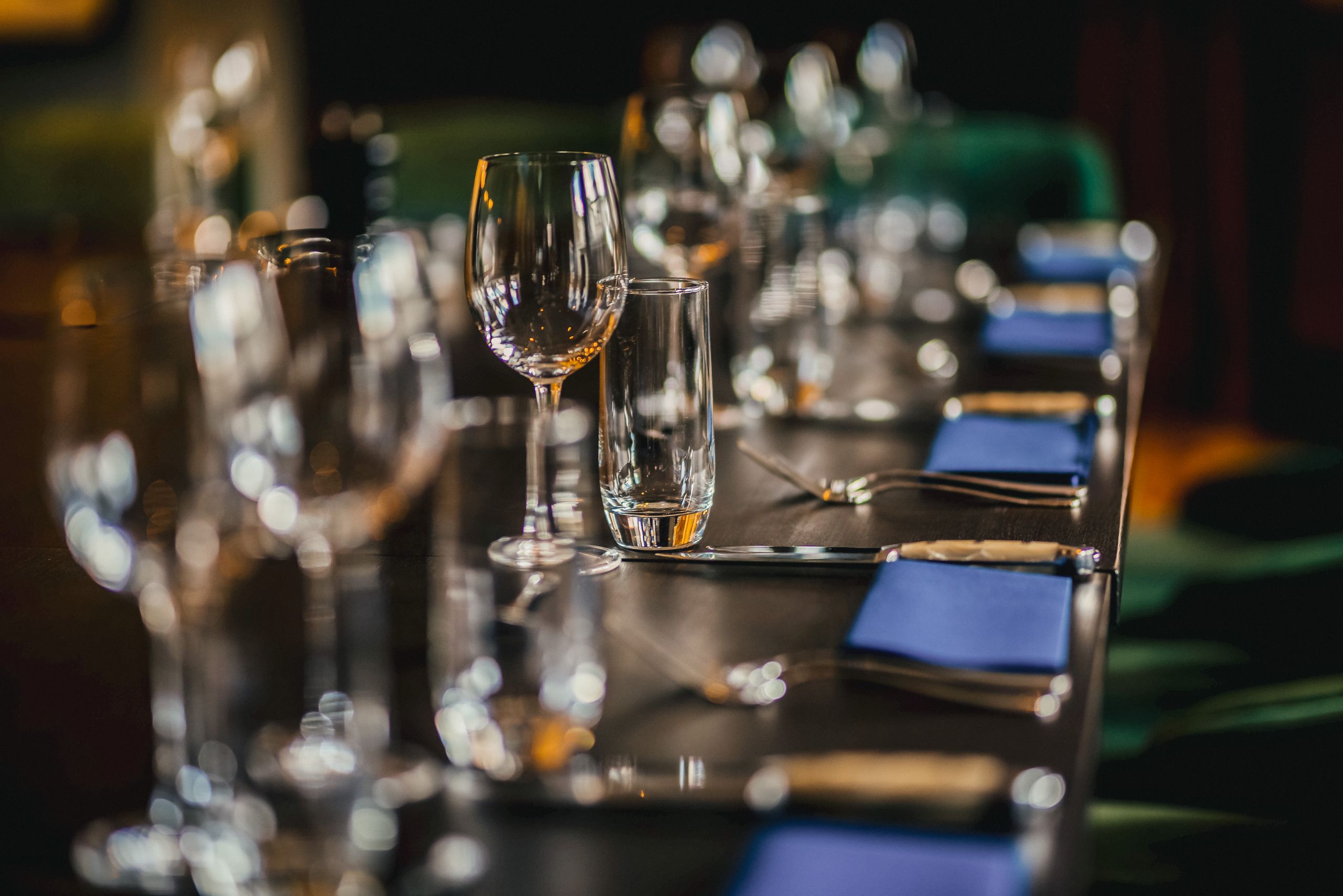 Elegant dining table setup in Alma's Room, perfect for upscale events and corporate dinners. - Banner
