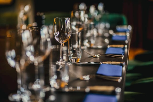 Elegant dining table in Jimmy's Room, Hippodrome Casino for upscale corporate events.
