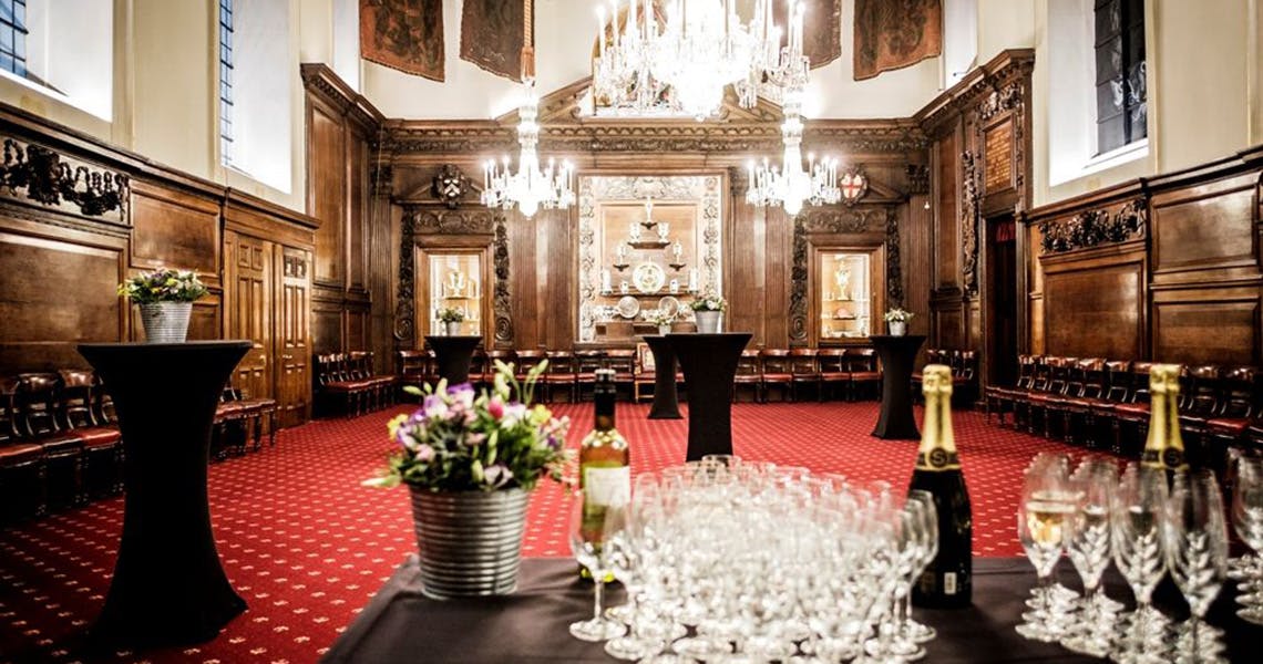 Elegant Livery Hall with wooden interior, ideal for corporate receptions and networking events.