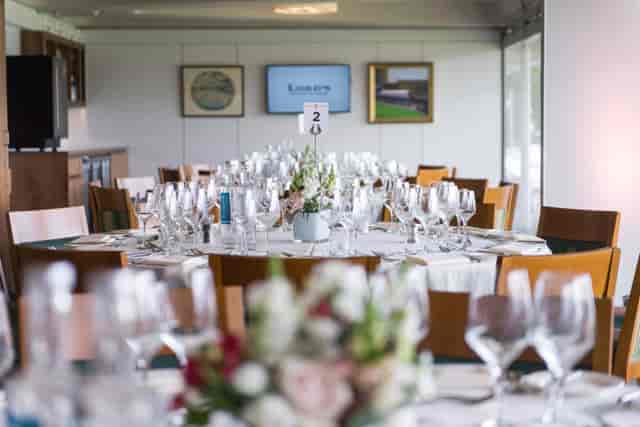 Elegant dining setup in The President's Box, Lord's Cricket Ground for corporate events.