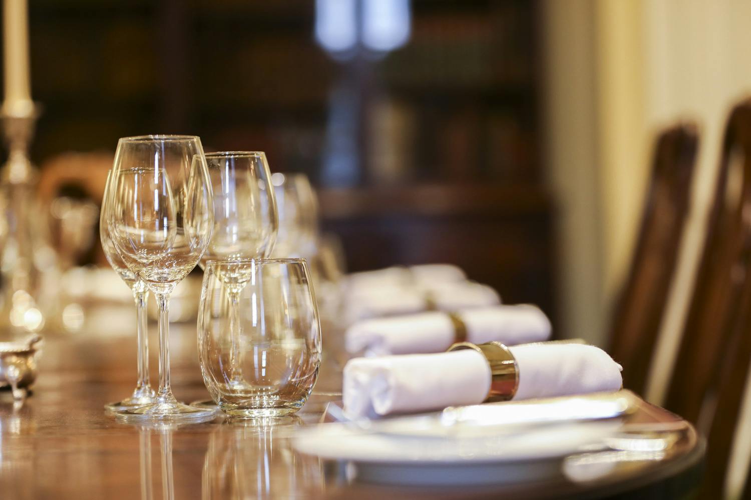 Elegant dining table in The Benchers' Library for corporate events and networking.