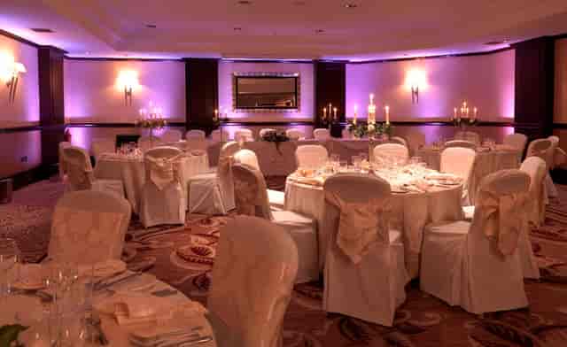 Elegant banquet room in Edinburgh Grosvenor Hotel, perfect for weddings and upscale events.