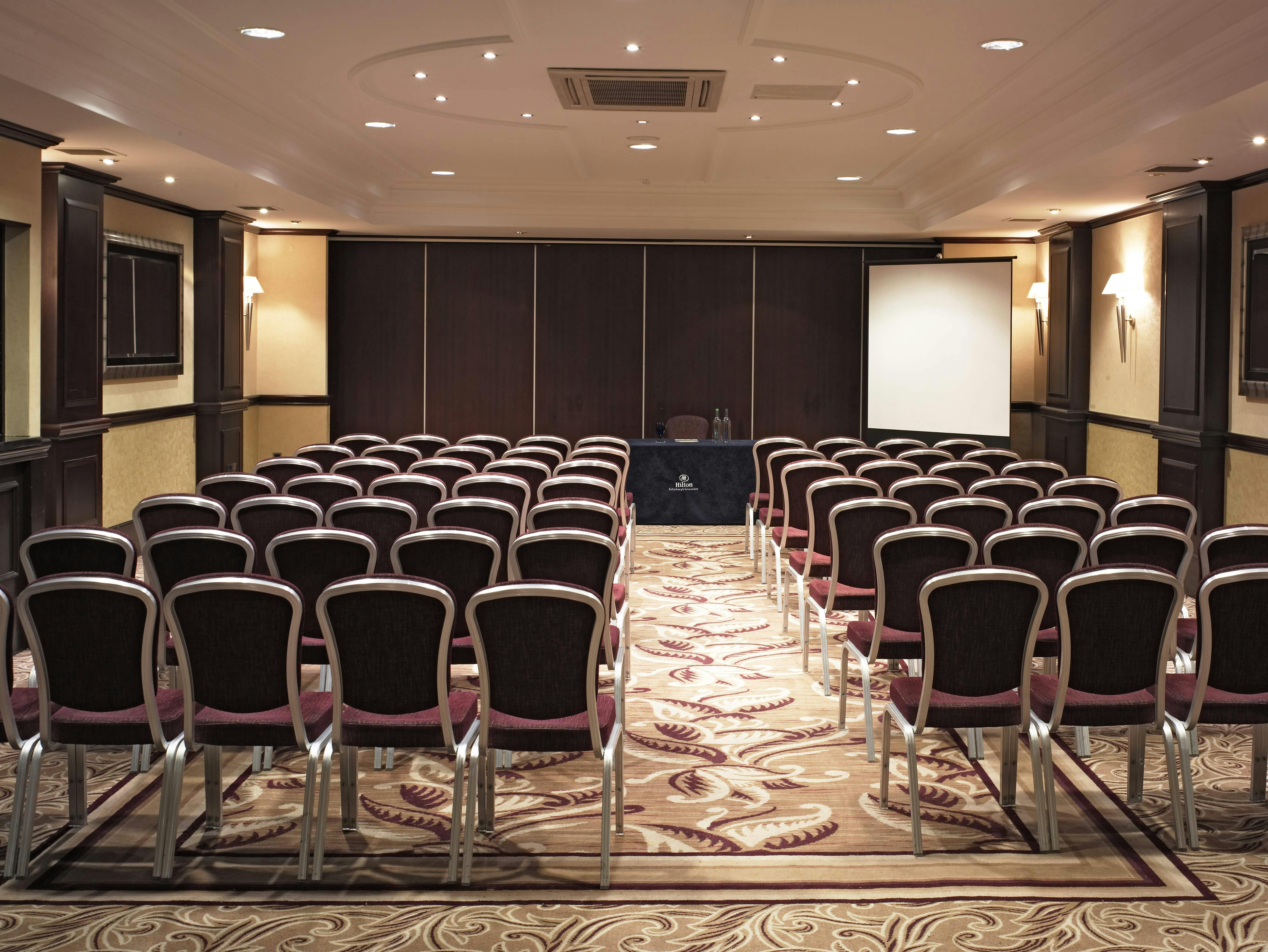 Palmerston Suite theater-style meeting room at Edinburgh Grosvenor Hotel for workshops.