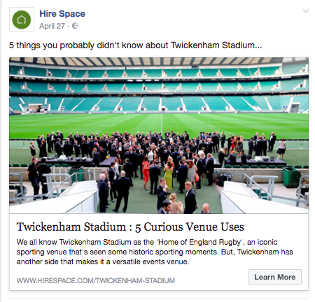 Twickenham marketing Facebook ad