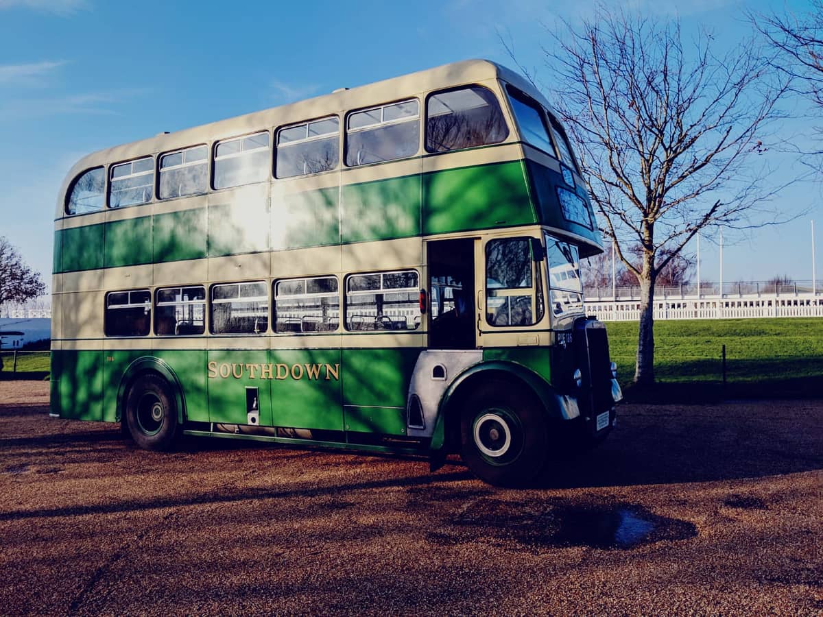 Vintage double-decker bus at Goodwood Estate