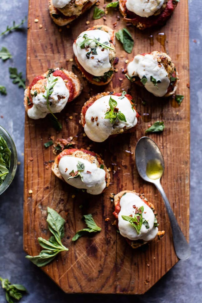 Chicken Pamesan Meatball Crostini