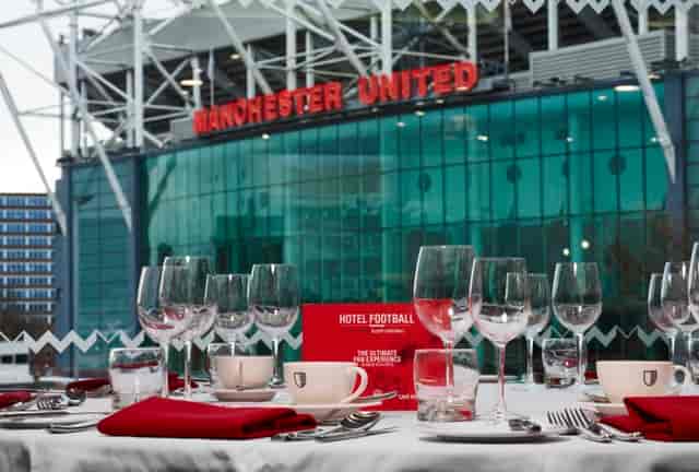 Elegant dining table at Hotel Football, near Manchester United stadium for premium events.