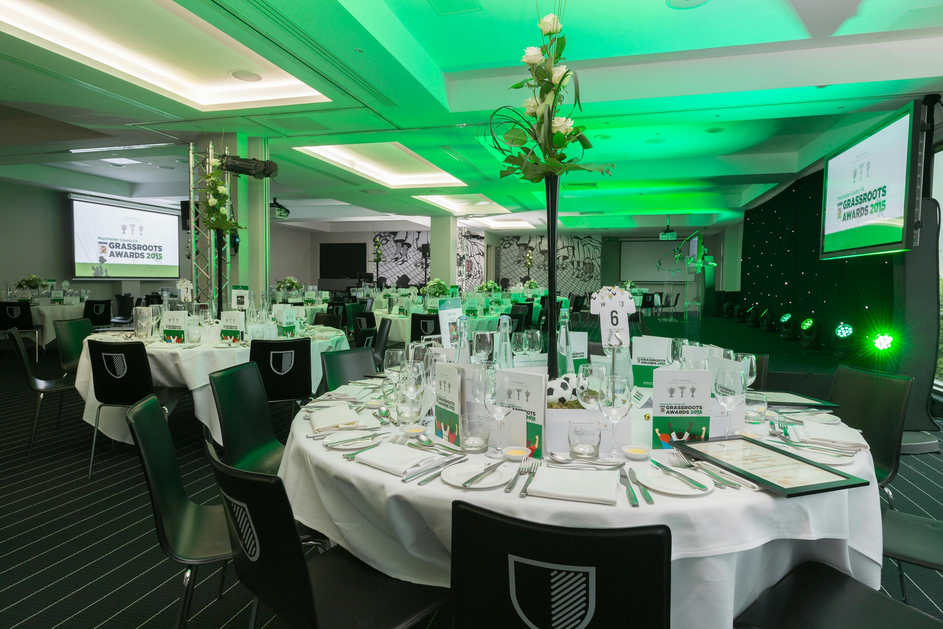 Elegant event space in Hotel Football, perfect for formal dinners and galas.