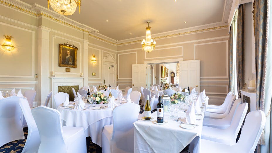 Private dining area at West Lodge Park Hotel, ideal for corporate events and intimate gatherings.