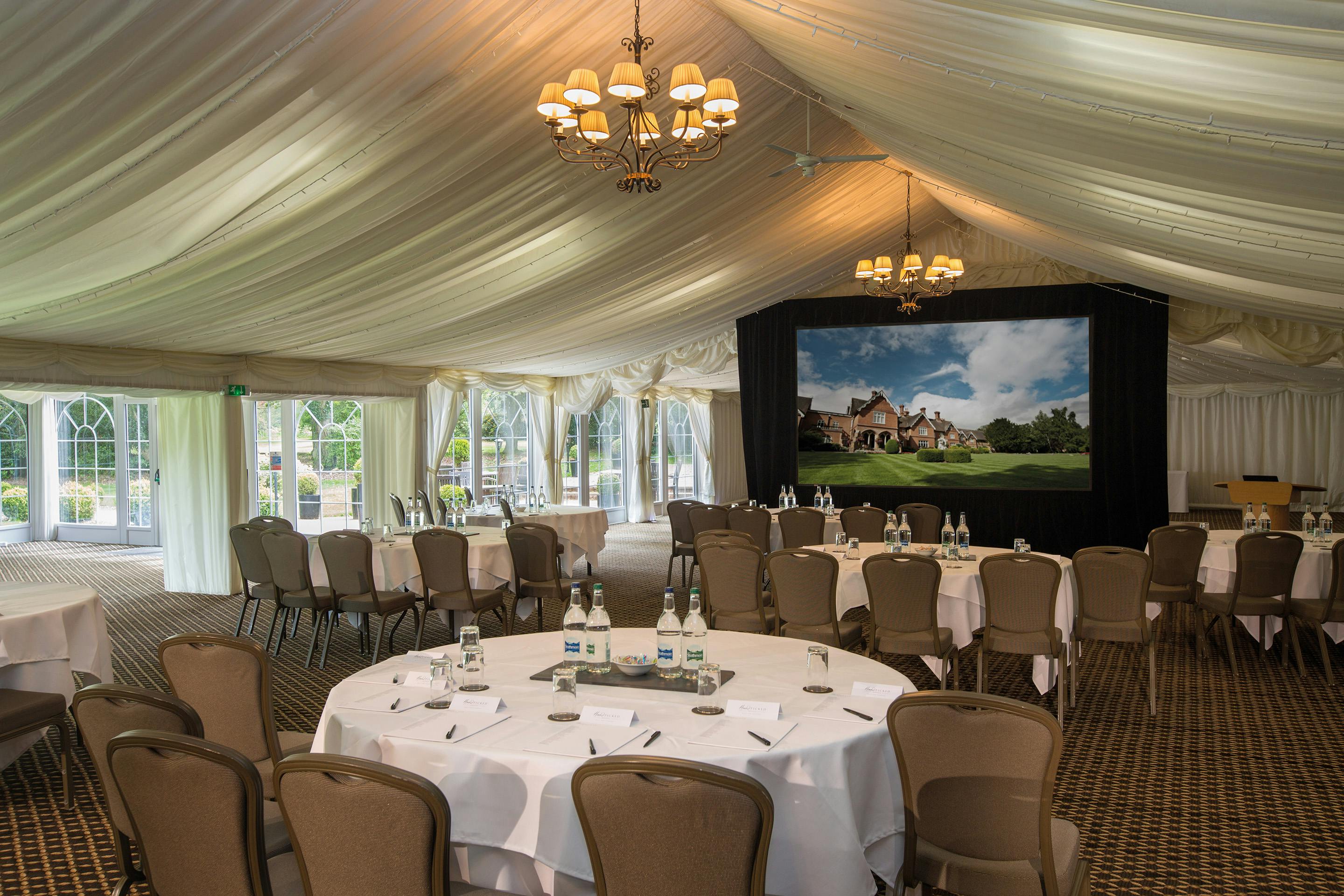 Garden Pavilion at Audleys Wood Hotel, elegant event space for meetings and banquets.