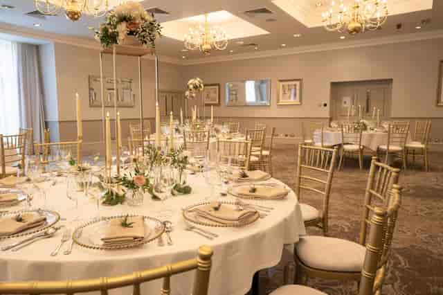 Usher Suite event space at Norton House Hotel, featuring gold accents for banquet or wedding hire.