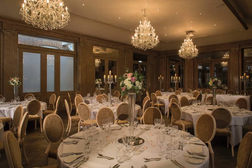 Elegant banquet hall at Fawsley Hall Hotel & Spa, perfect for weddings and corporate events.