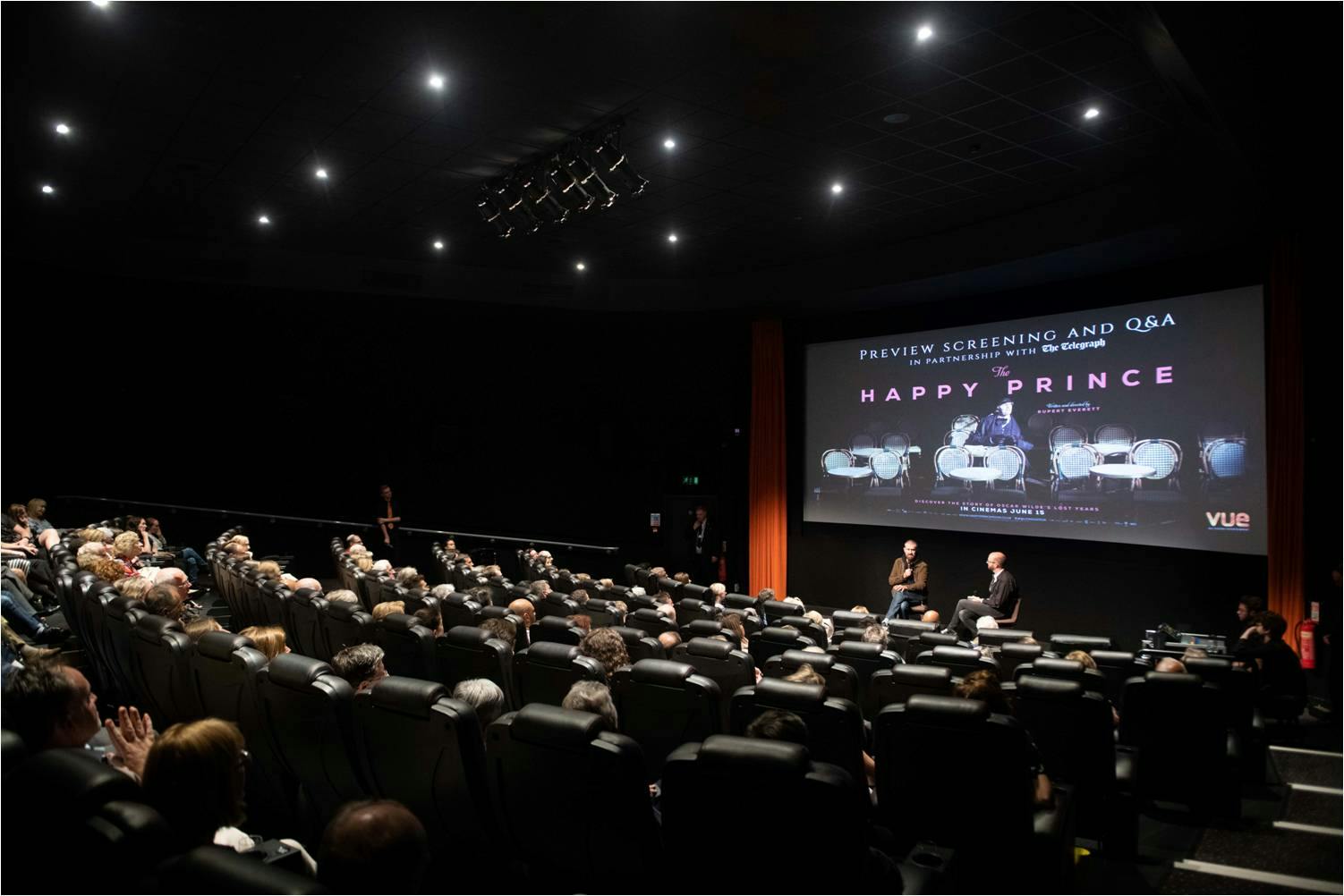 Preview screening event at VUE West End with engaged audience and Q&A panel.