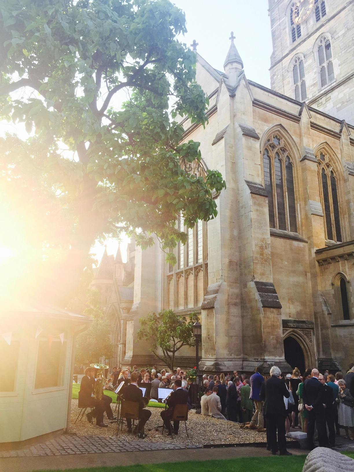 Southwark Cathedral Churchyard: historic venue for weddings and events with stunning architecture.