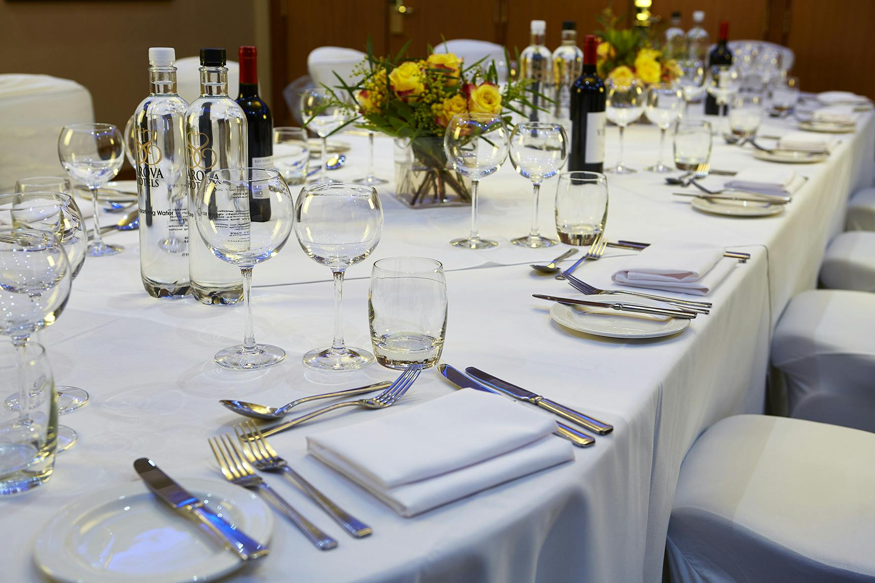 Elegant banquet table setup in James Suite, The Rembrandt for formal events.