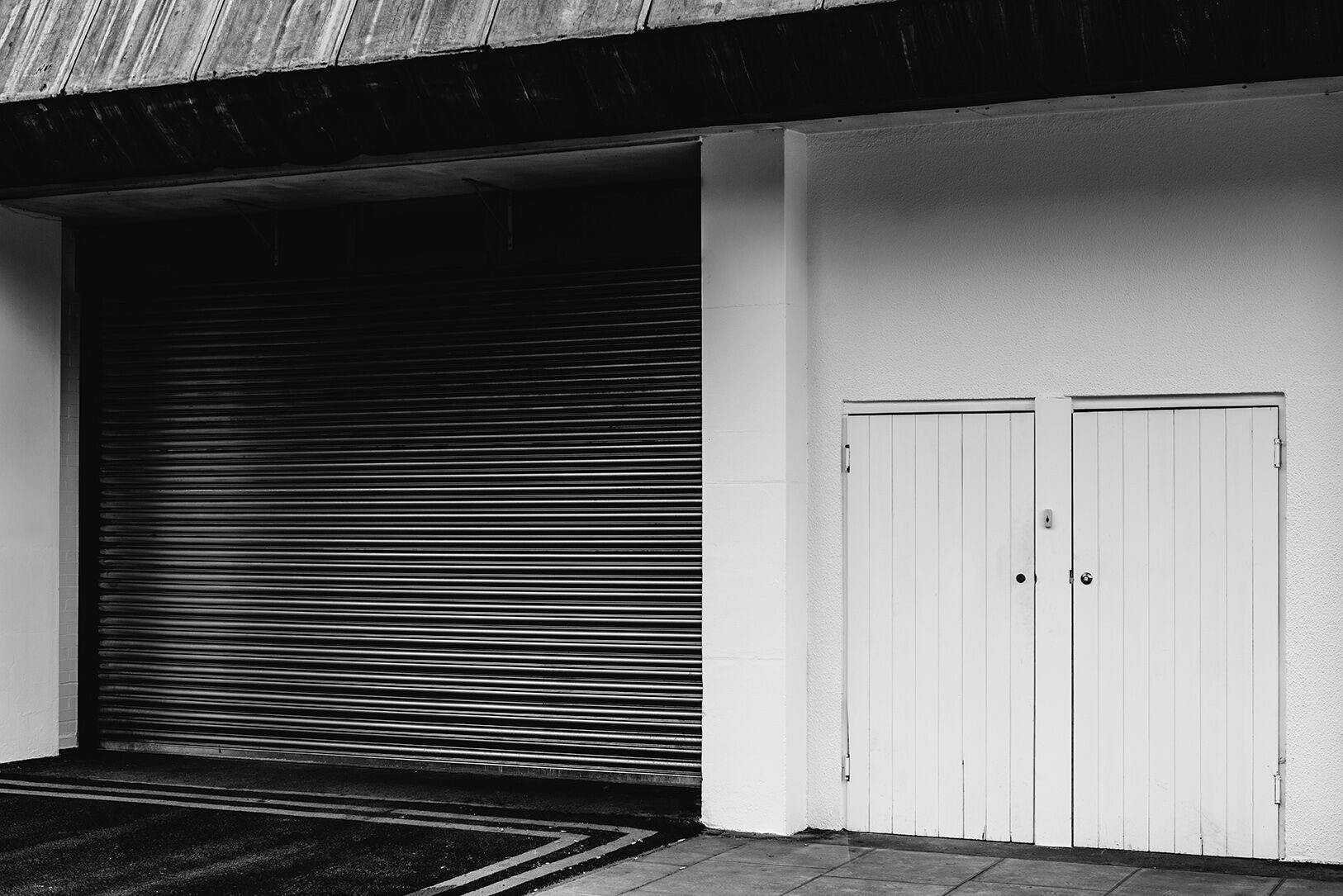Marylebone Gallery exterior with large shutter, modern venue for versatile events.