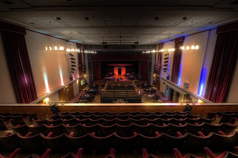 Main Hall at Brierley Hill Civic Hall with tiered seating for conferences and performances.